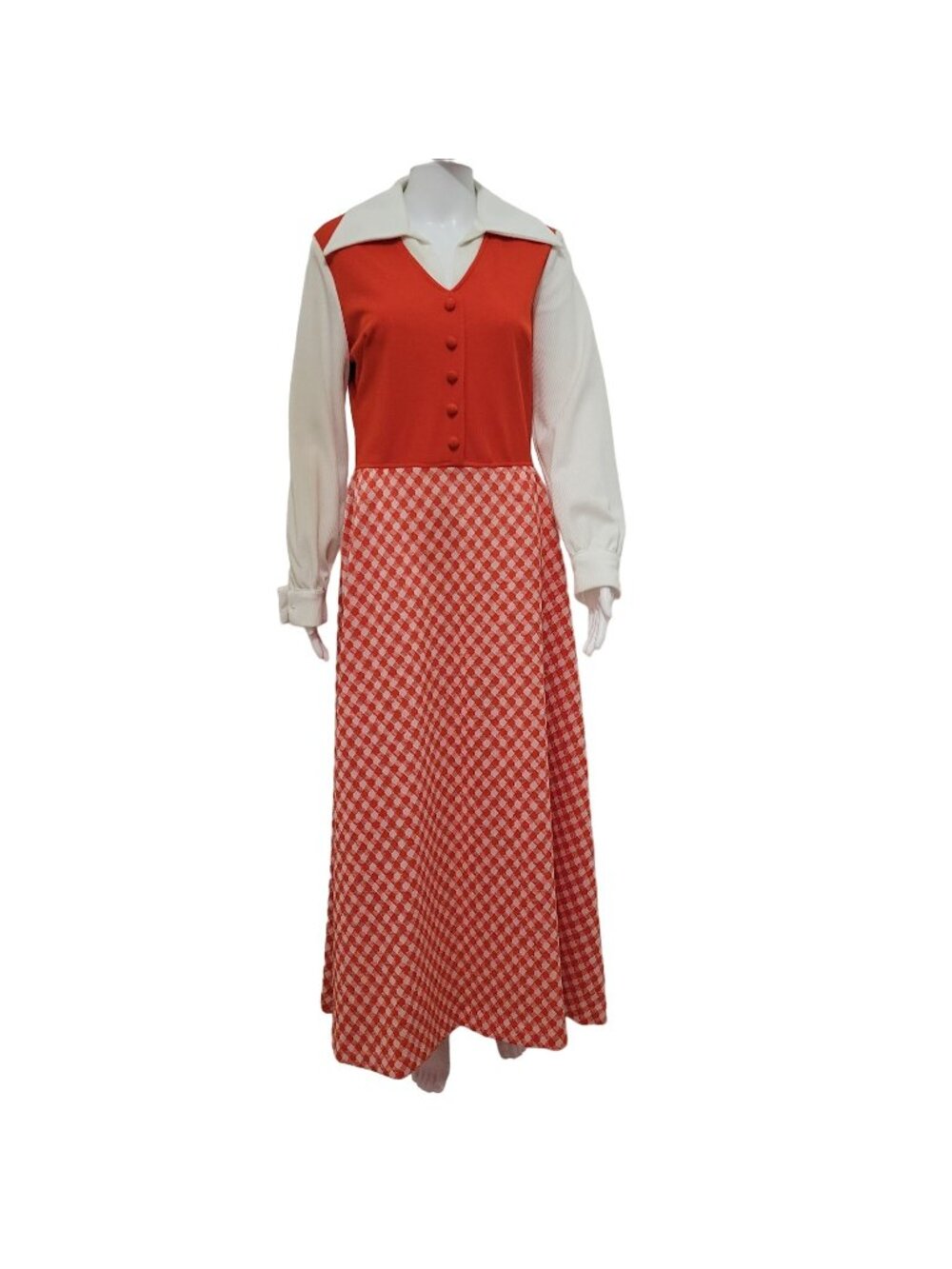 70s Vintage Red Checkered Maxi Dress Size S/M